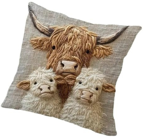 Ueiwffzo 2er Set Kissenbezüge, Niedliche Weiche Tiere Alpaka/Kuh 2D Muster Dekorative Wurfkissenbezüg, Kissenbezüge für Sofa Wohnzimmer Schlafzimmer 45x45cm (Kuh)