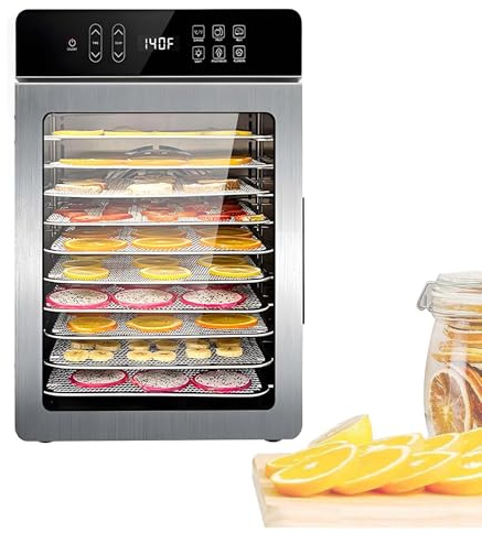 QFGain Essiccatore per Alimenti Professionale - Essiccatore Elettrico Digitale LCD con 6 Impostazioni Preimpostate, Flusso d'Aria A 360° per Essiccazione Uniforme, Timer 24 Ore (30-90 °C) 10Tray