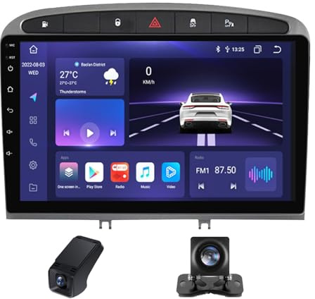 CarPlay & Android Auto Autoradio 2Din,per Peugeot 408 1 2012-2020 Peugeot 308 1 T7 2007-2015 ricevitore multimediale digitale da 9pollici radio 2DIN con schermo telecamera posteriore(NF-3)