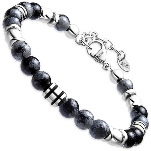 Dada Gioielli - Herrarmband i natursten 6 mm, onyx, sodalit, tigeröga, svart obsidian, röd jaspis, turkos, mycket robust armband, Talla única, Rostfritt stål, Det är inte en ädelsten
