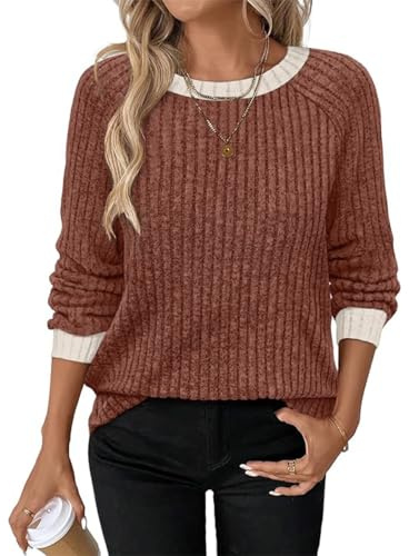 GUCURIN Pull Femme Chic Et Elegant Sweat Femme Col Rond Manches Longues Rayé Ample Mode Haut Automne Hiver Pulls Sweats,Orange,XXL