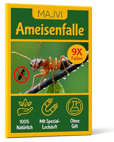 Ameisenfalle mit Spezial-Lockstoff – 9x Stück – Klebefalle zur Überwachung – Umweltbewusste und Giftfreie Ameisenköder Dose – Große und stark haftende Klebefläche – Umweltfreundlich & Haustiergeeignet