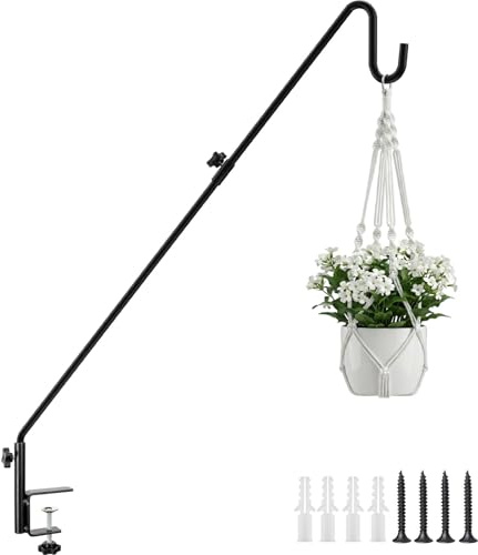 Bamworld Blumenam pelhalter, Haken zum aufhängen, 360°Drehbarer & Verstellbarer Metallhalterung für Blumentopf, Blumenampel & Hängetöpfe,außen Hooks für Geländer,Balkon & Garten, Schwarz 1 Stück