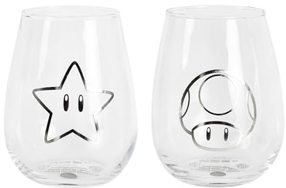 Elbenwald Set di 2 bicchieri – diversi motivi come Marvel Avengers, Star Wars, Dragon Ball e oltre 500 ml, capacità 11,5 cm di altezza (Super Mario)