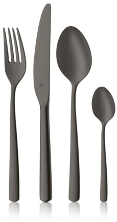 WMF Boston Besteck-Set, 24-teilig für 6 Personen in Dark Passion, Cromargan hochwertiger Edelstahl mit ergonomisch, geschmiedeten Messern mit Wellenschliff im Besteckkasten