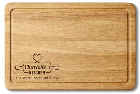 Personalised Solid Wood Chopping Board 30 x 20 cm – Custom Laser Engraved Kitchen Gift - Baking Heart Design