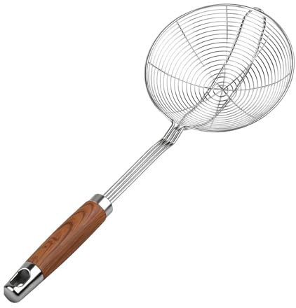 Sharplace Strainer Skimmer Mestolo Rete da Cucina Acciaio Inox Impugnatura Lignea Robusta per Scolare E Prelevare Pasta Dumpling Verdure Adatto per Uso