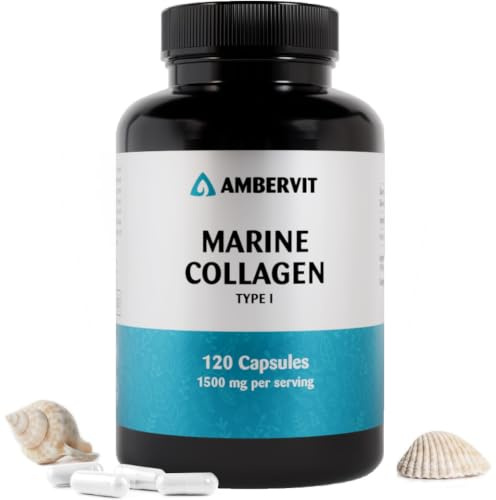 Collagène Marin en Gélules 1500mg – Type 1 Peptides de Collagène Hydrolysé | 120 Gélules, Cure de 40 Jours | Complément Alimentaire au Collagène de Poisson pour Femmes & Hommes | Clean Label | Ambervit