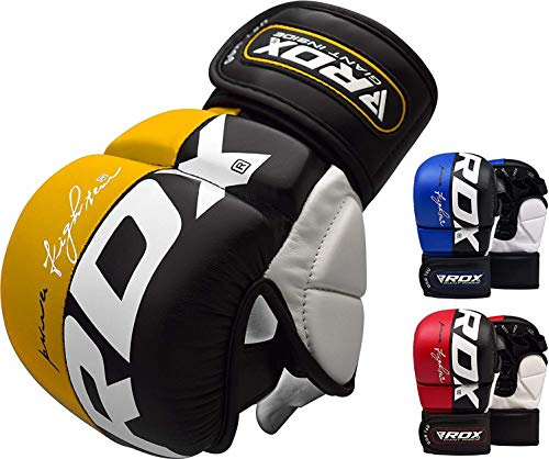RDX MMA Gloves Grappling, Sparring, Martial Arts Mitts Men Women, Hybrid Open Palm, Maya Hide Leather Wrist Support Boxing Glove Training Cage Fighting Combat Sports Muay Thai, Punching Bag Kickboxing