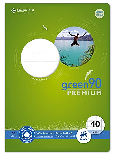 Staufen Grönt handtag – DIN A4, linjering 40 (5 mm kar. med inramning), 16 blad, 90 g/m² återvunnet papper, runda hörn förhindrar åsneöron, 4 olika motiv (inget val möjlig), 1 st