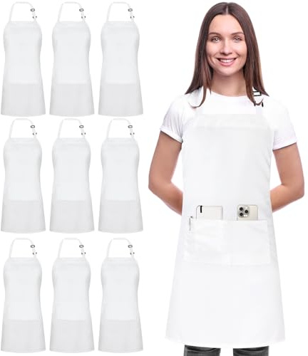Utopia Kitchen 10 Pack Bib Apron, Unisex Adjustable Aprons with 2 Pockets, Waterdrop Resistant Cooking Kitchen Chef Apron for Men Women