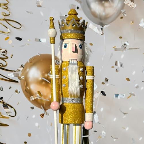 CDL 150 cm Gigante Dorado Oro Brillante decoración navideña de Madera Cascanueces Rey K29