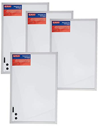 Herlitz 10524627 Whiteboard und Magnettafel (silbernen Holzrahmen, 40 x 60cm) weiß (4 Stück)