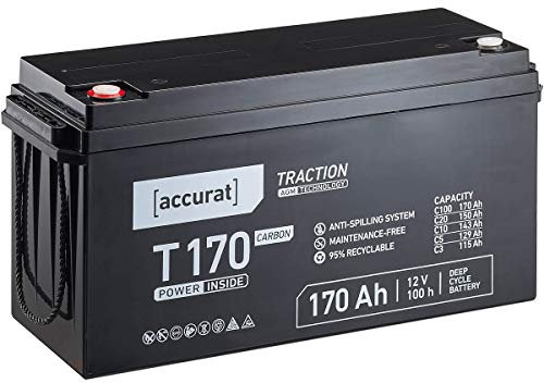 Accurat AGM Batterie T170-12V, 170Ah, zyklenfest, wartungsfrei - Traction Versorgungsbatterie, Carbon Blei Akku, Solarbatterie, Bootsbatterie für Wohnmobil, Wohnwagen, Camper, Bootsbatterie