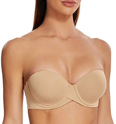 MELENECA Femme Push Up à Armatures Moulé Soutien-Gorge sans Bretelles Amande 90B