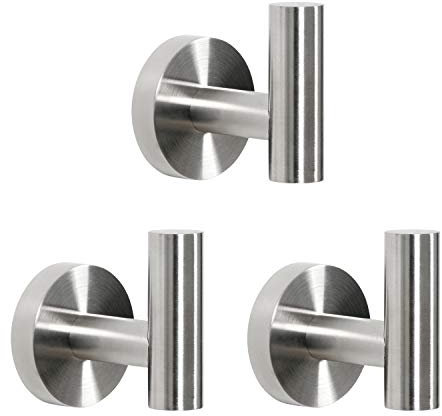 HouseAid Handtuchhaken aus Edelstahl für Badezimmer, modern, robust, Wandmontage, gebürstetes Nickel, 3 Stück