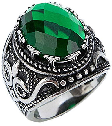 HIJONES Herren Jahrgang Luxus Oval Stein Ring aus Edelstahl Gotisch Geschnitzt
