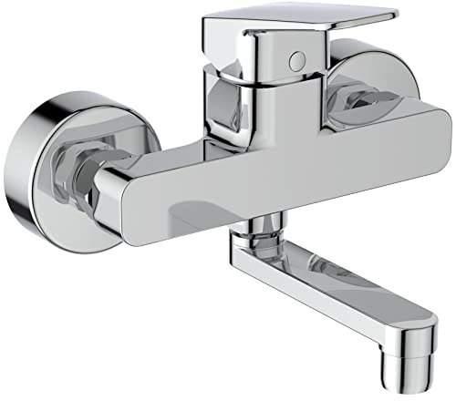 Ideal Standard Ceraplan Mitigeur Lavabo Mural pour Salle de bain, Bec orientable, Projection Bec 15,3 cm BD241AA