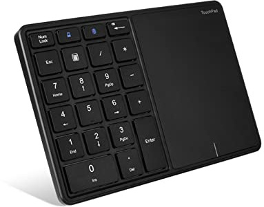 Cuifati Bluetooth Wireless Number Pads, 2 in 1 22 Keys Wireless Numeric Keypad mit Touchpad, Support BT4.2 und 2.4G, Wiederaufladbarer Wireless Numpad für Win, für IOS, für Android, für OS X(Schwarz)