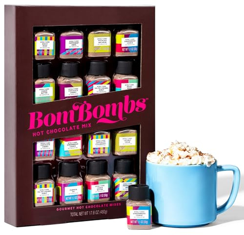 Thoughtfully BomBombs Set Cioccolata Calda - 16 Mini Flaconi | 16 porzioni di cacao ai gusti dessert come pan di zenzero e cookie butter - regalo di Natale - di Thoughtfully