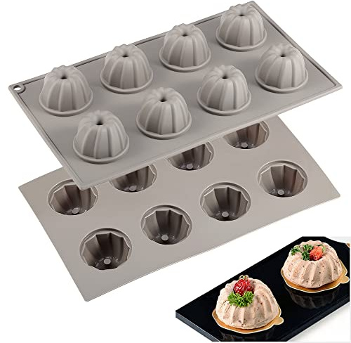 i enjoy + Silicone Mould Fluted Tube Cake Pan,2 Pack Non-Stick Baking Trays,LFGB & BPA Free Cake Tin for Cupcakes, Brownies, Muffins, Pudding,8 Cavity Kouglof