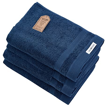 PandaHome L & G Handtuch Set aus Baumwolle - 4 Badetücher - 100% Baumwolle Towel, Schnelltrocknend Weich Saugstark 500 g/m² (Blau)