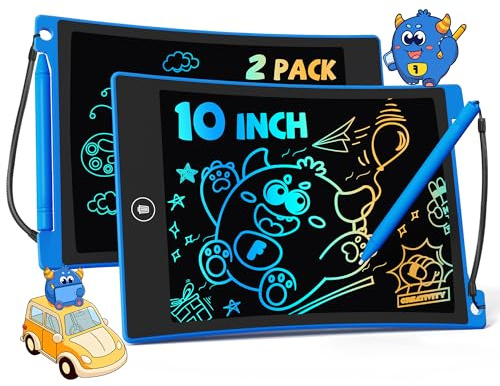 TEKFUN 2 Stück LCD Schreibtafel Kinder Zeichenbrett 10 Zoll Bildschirm Maltafel Zaubertafel mit Lanyard, Lernspielzeug Geschenke für 3 4 5 6 7 Mädchen Jungen (2*Blau)