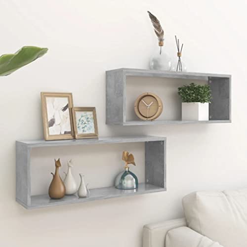 ZQQLVOO Mensola da bagno Libreria Scaffali per vetrine Mensole Parete a Cubo 2pz Grigio Cemento 60x15x23 cm Truciolato Libreria Porta TV Divisorio Camera da letto soggiorno ufficio Design semplice
