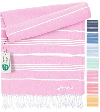 Fit-Flip Hamam handduk – fouta strandhandduk XXL av 100% bomull – snabbtorkande strandlakan, fouta, turkisk peshtemal handduk perfekt som hamam bastuhandduk och sarong - Rosa - 100x200cm Sultan