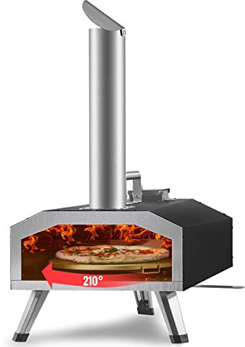 VEVOR Tragbarer Pizzaofen 304, 8 mm, Gas Holzpellets Holzkohle, Edelstahl, Max. 540 Grad C Holzpelletsschaufel & Pizzastein Tragetasche Pizza Holzofen für Garten, Silber