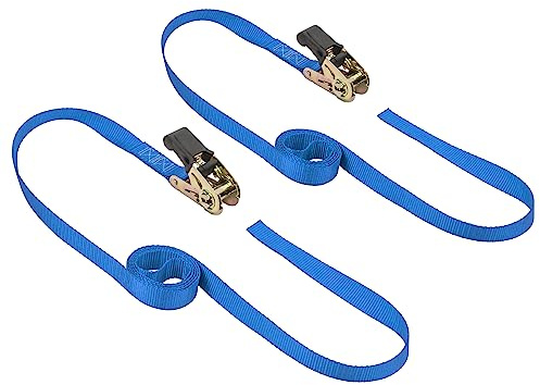 PowerTye - Endless Ratchet Strap - 1in x 7ft Easy Grip (Hookless), Tie Down Strap w/ 400 lb. Working Load Limit / 1,200 lb. Break Strength, Ideal for Motorcycle, ATV, Bike, & Coolers, Blue 2-Pack