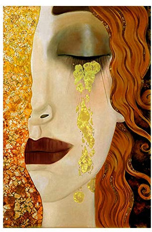 Zhadongli Art Berühmte Kunstdrucke auf Leinwand, Gemälde von Gustav Klimt, goldene Tränen, gerahmte Wandkunst, abstrakte Bilder, Wanddekoration, 70 x 100 cm (28 x 39 Zoll) mit Rahmen