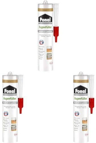 Ponal Parkett & Laminat Fugenfüller Eiche, elastische Fugenmasse für Anschluss- und Dehnungsfugen, lösemittel-, wasser- und silikonfreie Dichtmasse, 1x280ml Kartusche (Packung mit 3)