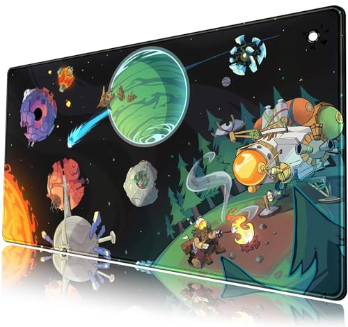 XXL Gaming Mouse Pad Space Planet Design, Cute Anime Desk Mat, Large Keyboard and Mouse Pad, 80x40cm, Non-Slip Rubber Base and Stitched Edges, Black