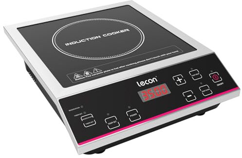 Lecon - Placa de inducción de 3500 W, con temporizador de encendido y apagado y función aislante, gran capacidad de carga de 50 kg, caja de acero inoxidable, ajuste de temperatura, placa de cocción