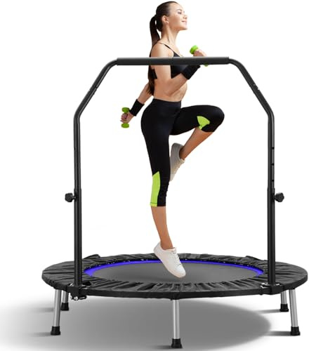 40 Rebounder Trampoline for Adults Fitness Rebounder Trampoline Indoor Outdoor with Adjustable Bar Foldable Min Trampoline Jumping Workouts