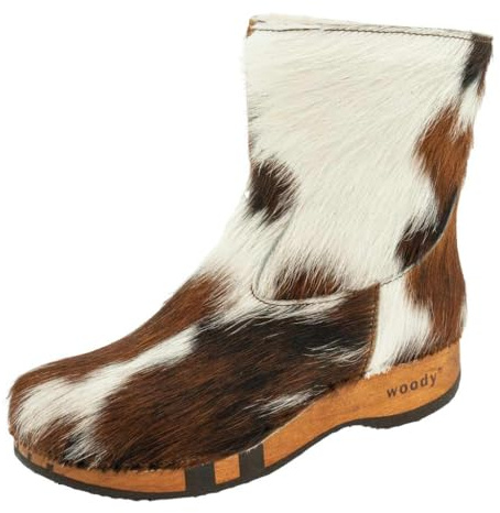woody Damen Sandra Fell Clog Stiefelette, Fell natur, Größe 42