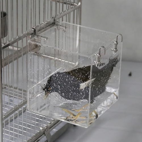 WTZHHK Papageien-Badewanne, Vogelbadewanne Hängende Vogelbad Käfig Vogelbadehaus Hängend, Transparent, Waschraum, Badewannen Käfig Mit Haken Für Kleine Vögel, Sittiche, Nymphensittiche (Size : Large) | Abnehmbares Badehaus mit Hakenbefestigung, bietet Vögeln mehr Komfort beim Baden und Pflegen Für Kleine Vögel, Sittiche,