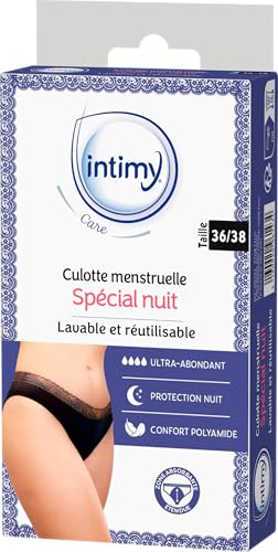 Intimy Care - Culotte Menstruelle Spécial Nuit- Taille 36/38 - Ultra-Absorbante - Lavable et Réutilisable - Protection Nuit - Confort Polyamide - Lavable en machine