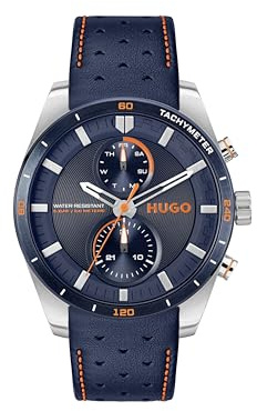 HUGO Multi Zifferblatt Quarz Uhr für Herren Kollektion #FAST mit Edelstahl- und Lederarmband