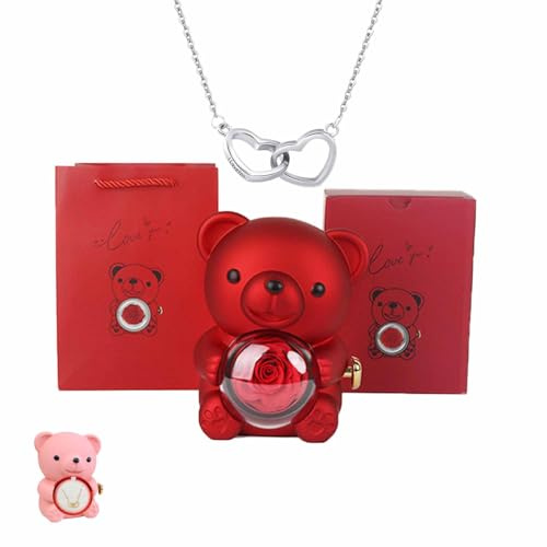 Regalo orso di rosa preservato donna collana cuore rose eterne regali per moglie mamma nonna fidanzata Natale San Valentino compleanno