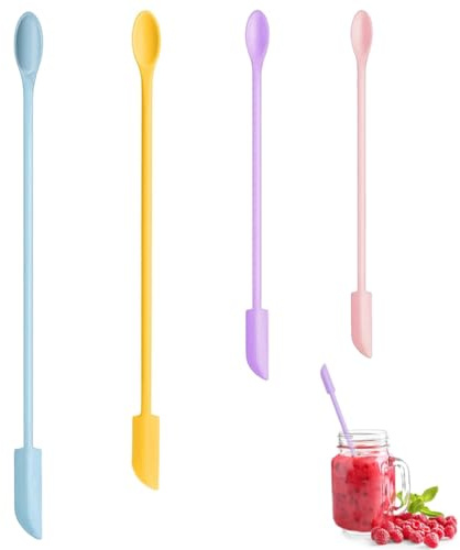 SULIUDAJI Mini Silicone Spatulas - Set of 4 Multifunctional Small Kitchen Scrapers and Tiny Makeup Beauty Spatulas, Reusable for Jam Jars, Narrow Cans, Thin Bottles (Multi-Colour)