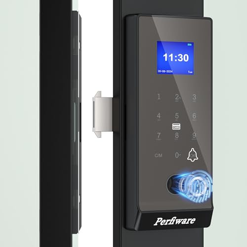 Perfiware Sliding Glass Door Lock,LG2375 Sliding Door Locks for Glass Wooden Door,Biometric Fingerprint Keyboard Remote IC Card Smart Door Lock Security,Front Door,Patio,Home,Office,Hotel