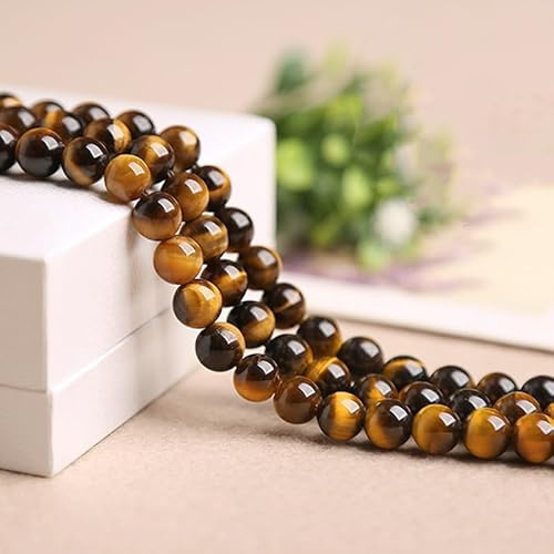 HERZONE 92pcs Edelstein Tigerauge Perlen 8mm Naturstein Perlen Edelsteine zum Auffädeln für DIY Armband Halskette Schmuckherstellung (Tigerauge 8mm)