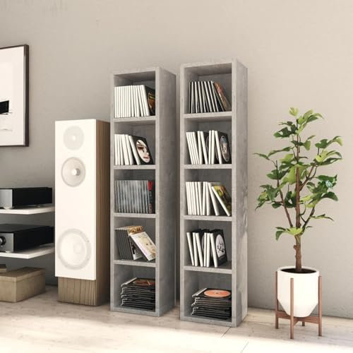 Somanki CD-Regale 2 STK Regal, Bookshelf, Leiterregal, Standregal, Wandregal, Aktenregal, DVD Regal, Betongrau 21x16x93,5 cm Spanplatte