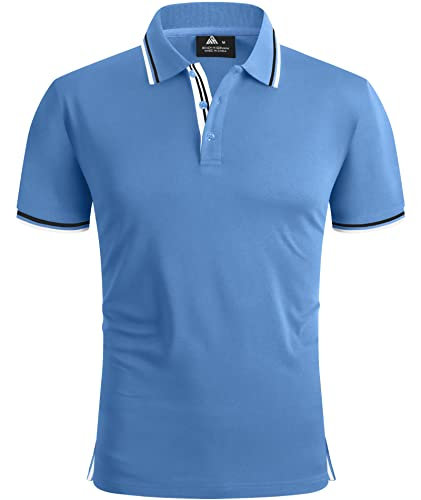 geeksport Men's Polo Shirt Short Sleeve Golf Polo Outdoor Breathable Tops for Mens Sports T-Shirt Work Tee Light Blue L