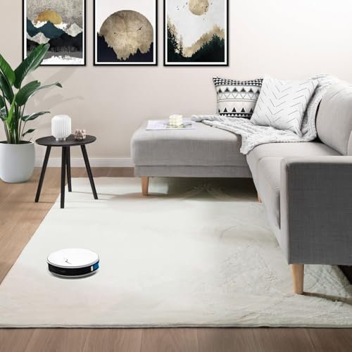 VIMODA Teppich Wohnzimmer Schlafzimmer Flauschig, kurzflorig – waschbar und Fußbodenheizung geeignet,Farbe:Creme;Maße:80x140 cm