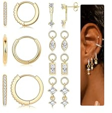 FIOROYAL 7 Paires Boucles d'oreille Femme Or 14K Piercing Helix Tragus Cartilage Créoles Clous D'oreilles Lobe Pour Femme, Hypoallergénique Bijoux Or JH