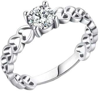 Moissanite Ring Eternity, Trauringe Weißgold 9K Gold Ausgehöhltes Herz Damen Schmuck Größe 53 (16.9)
