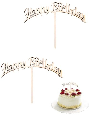 WUNZILO 2 pièces Happy Birthday Décoration de gâteau en bois Happy Birthday,Cake Topper Happy Birthday Décoration Gâteau Anniversaire en Bois,pour filles, garçons, femmes, hommes（D）